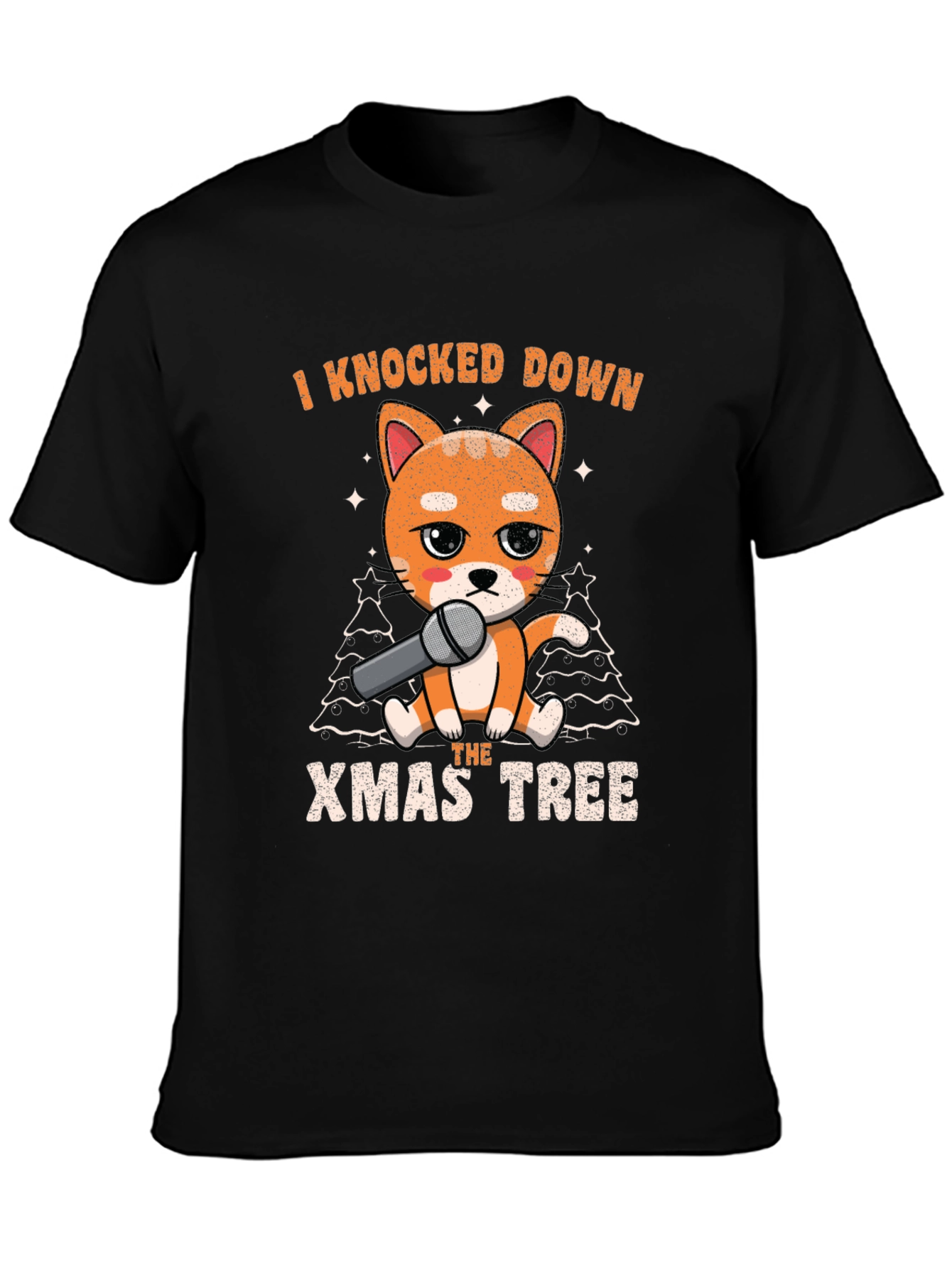 Funny Christmas Cat Knocked Down Xmas Tree T-Shirt