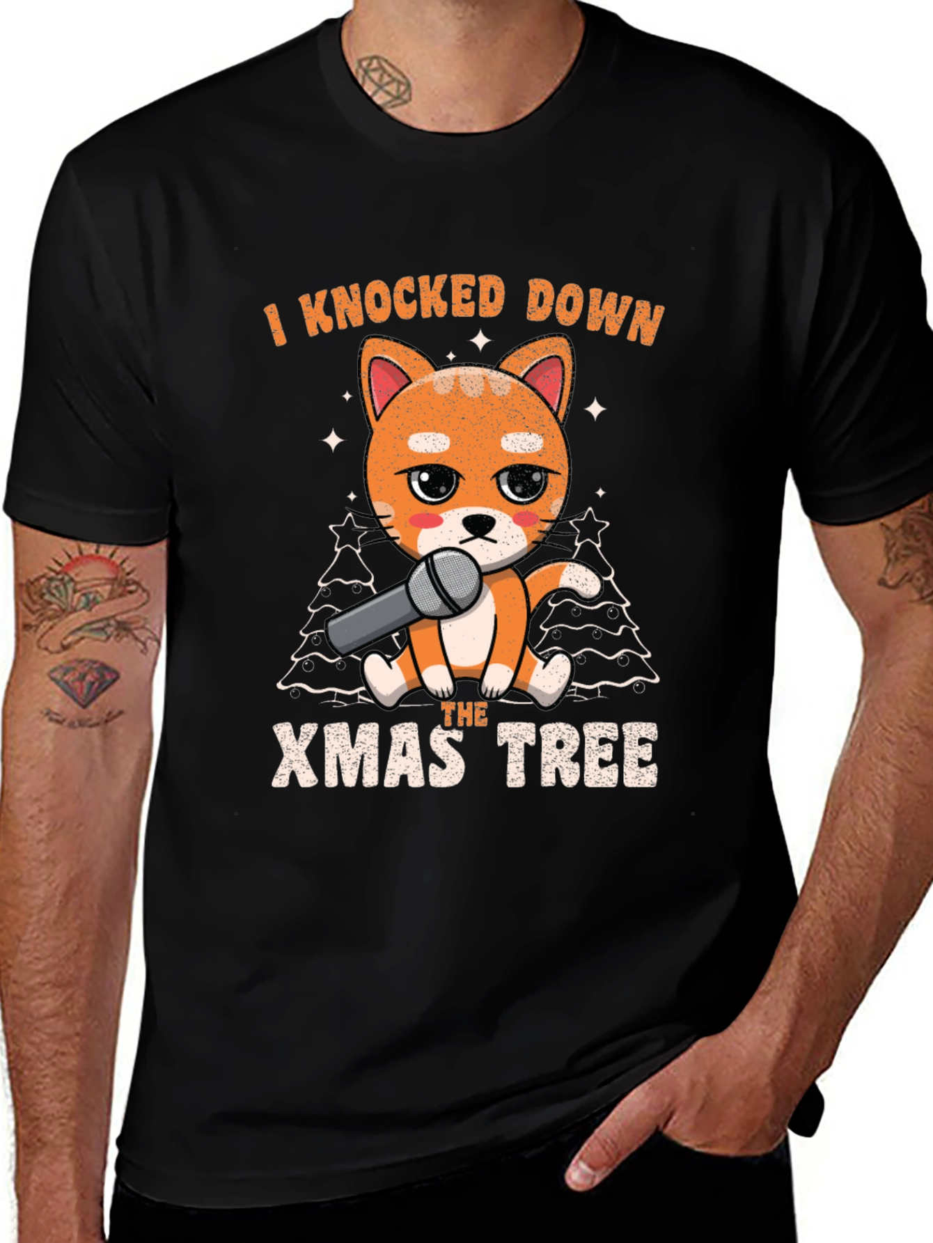 Funny Christmas Cat Knocked Down Xmas Tree T-Shirt