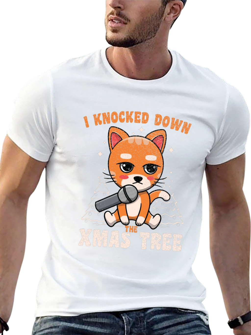 Funny Christmas Cat Knocked Down Xmas Tree T-Shirt