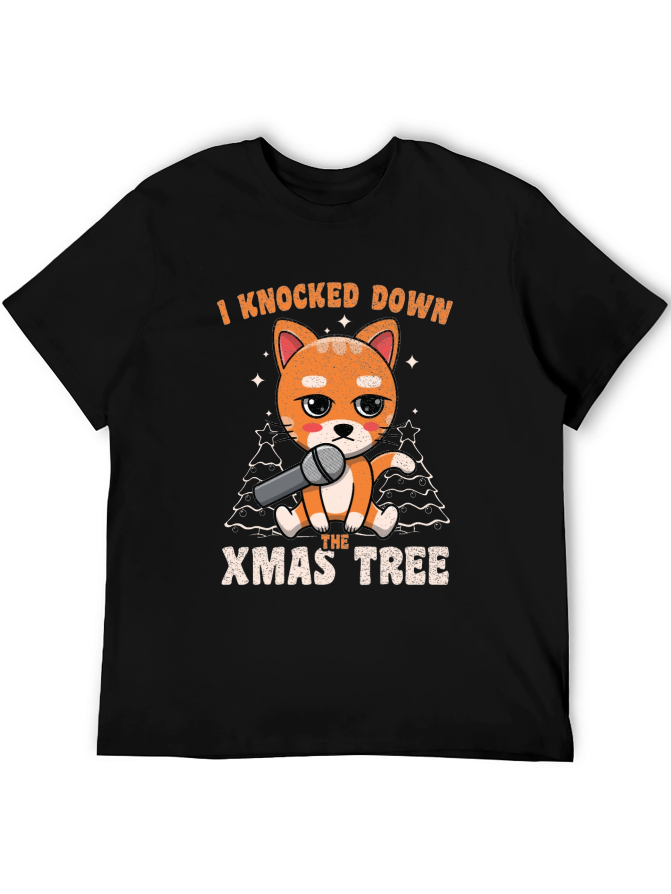 Funny Christmas Cat Knocked Down Xmas Tree T-Shirt
