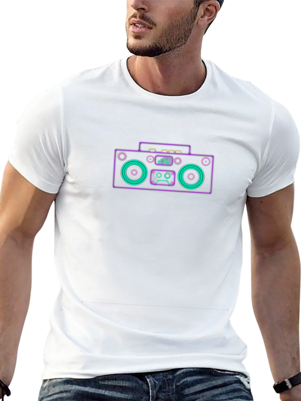 Neon Boombox Graphic Tee - Retro Style