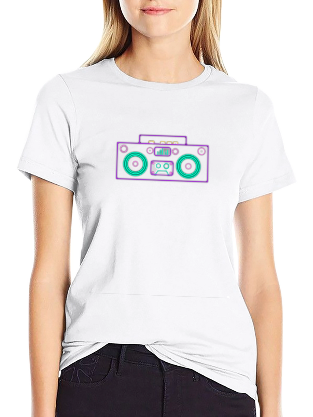 Neon Boombox Graphic Tee - Retro Style