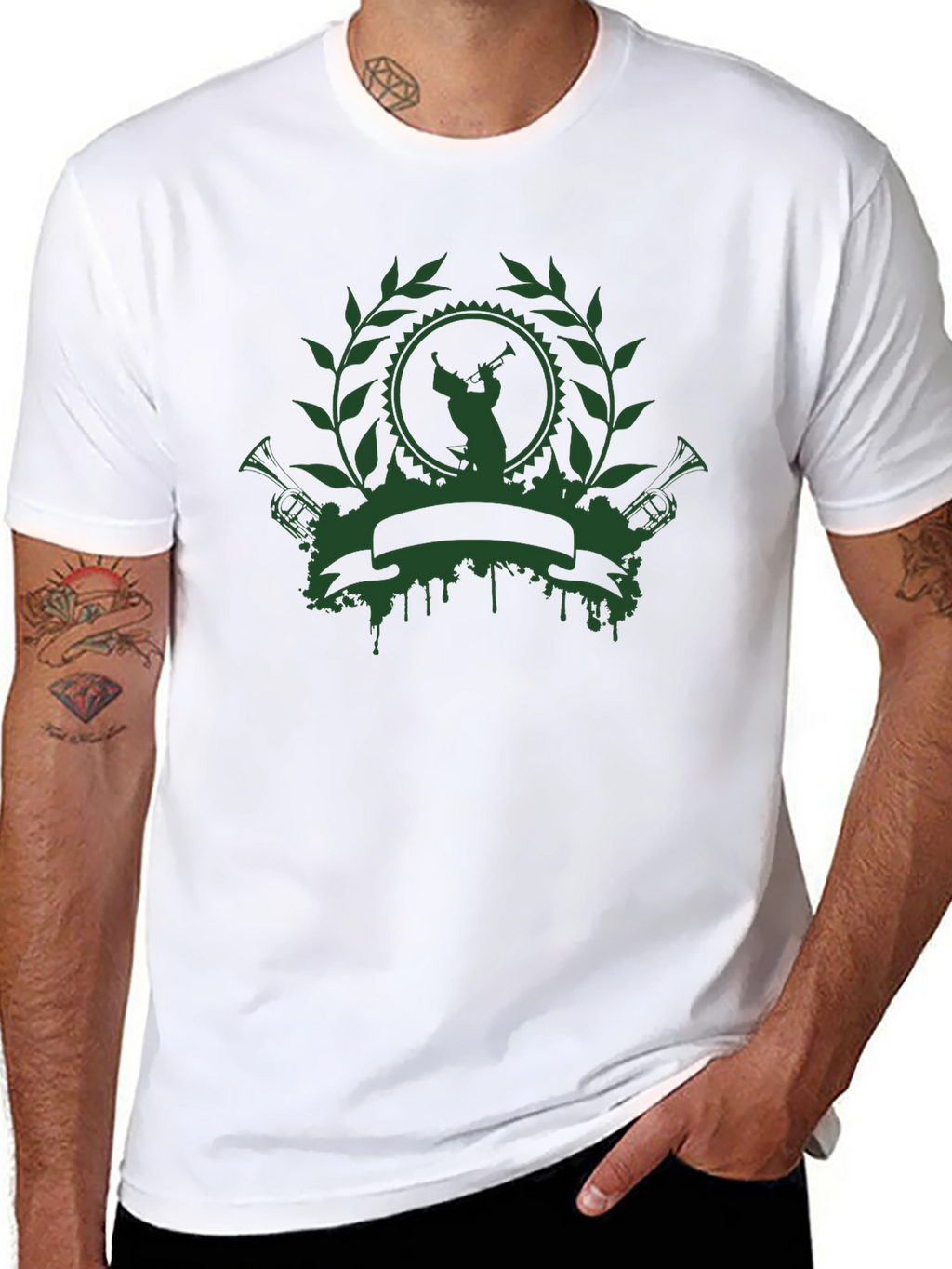 Green Musician Crest Black T-Shirt