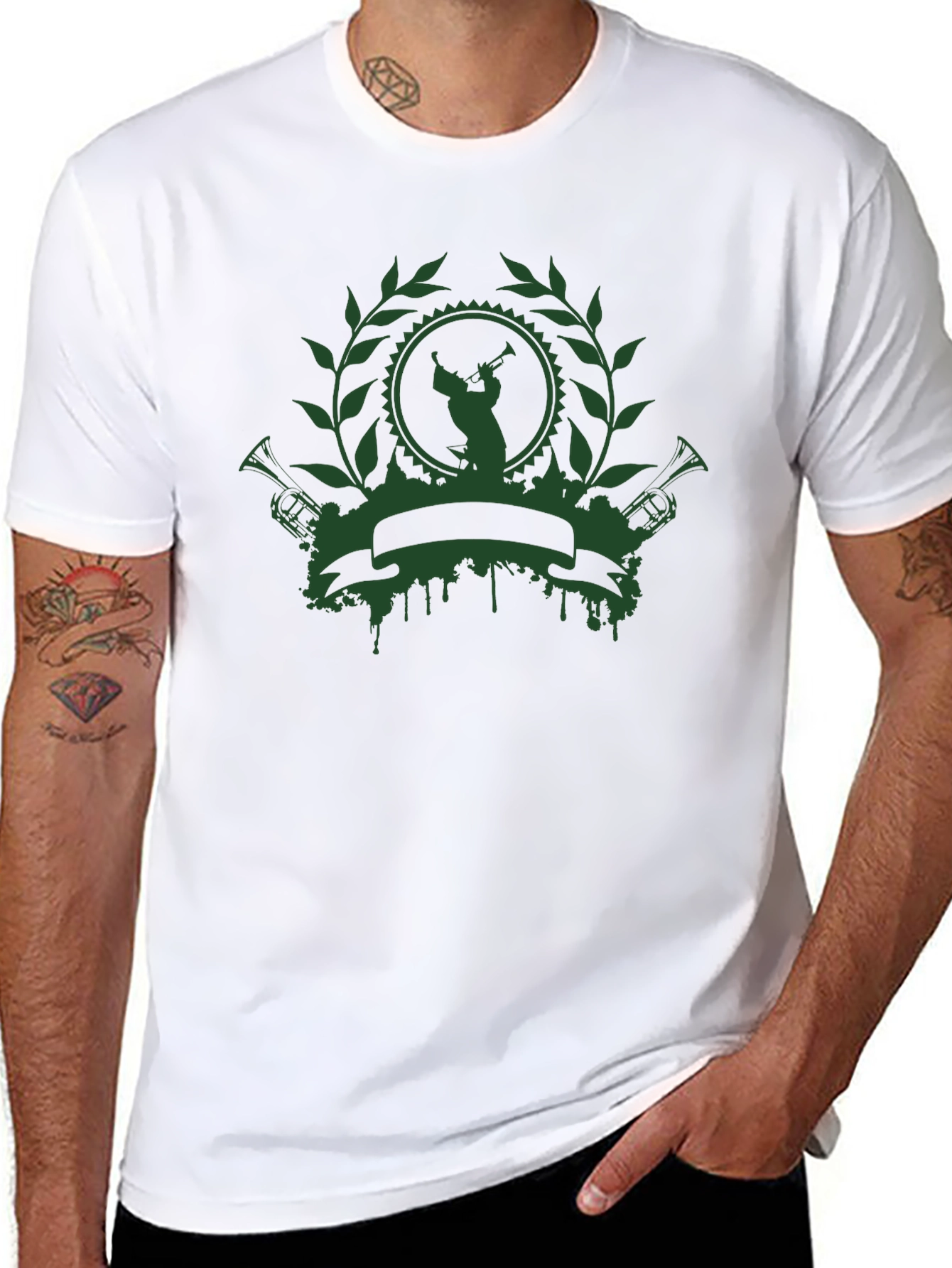 Green Musician Crest Black T-Shirt