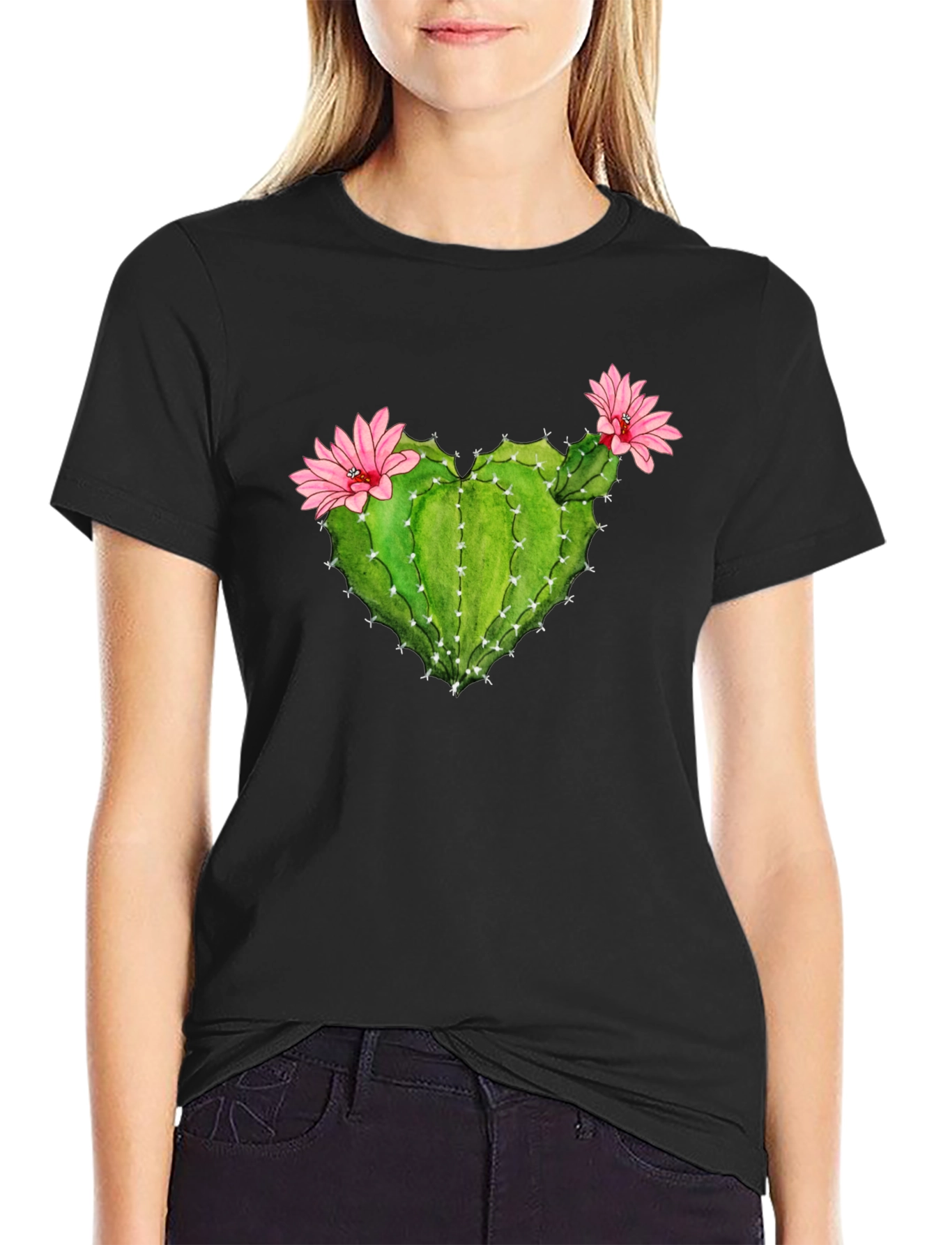 Cactus Heart Flower Graphic T-Shirt