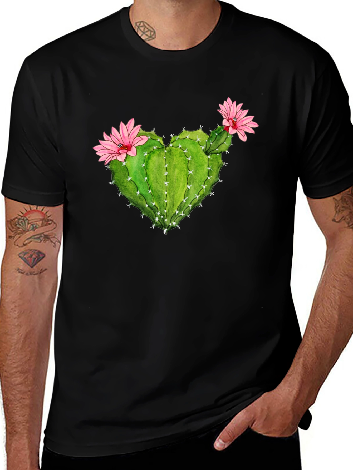 Cactus Heart Flower Graphic T-Shirt