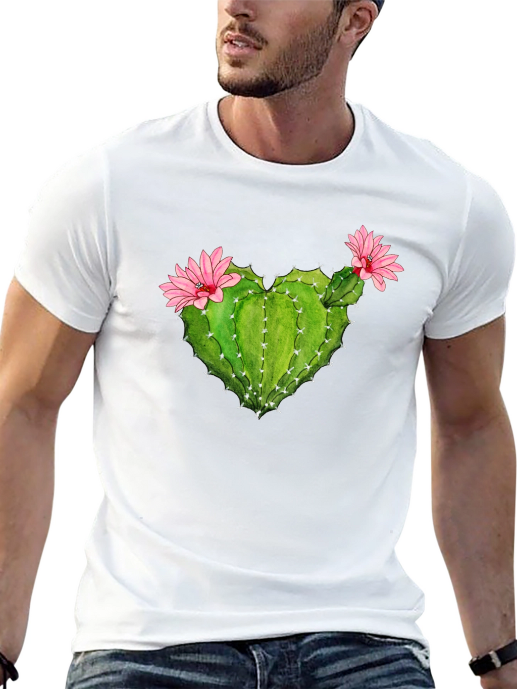Cactus Heart Flower Graphic T-Shirt
