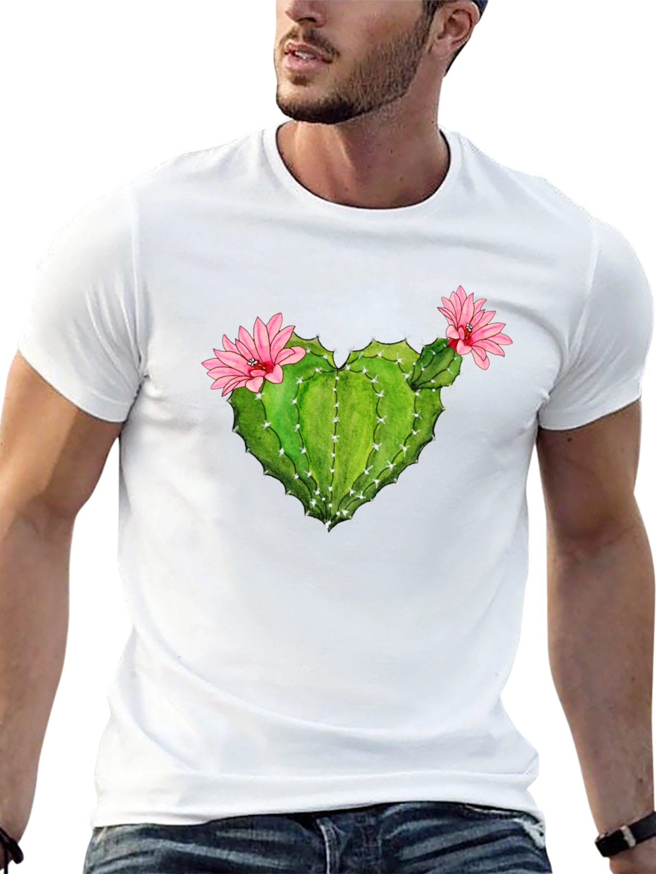 Cactus Heart Flower Graphic T-Shirt