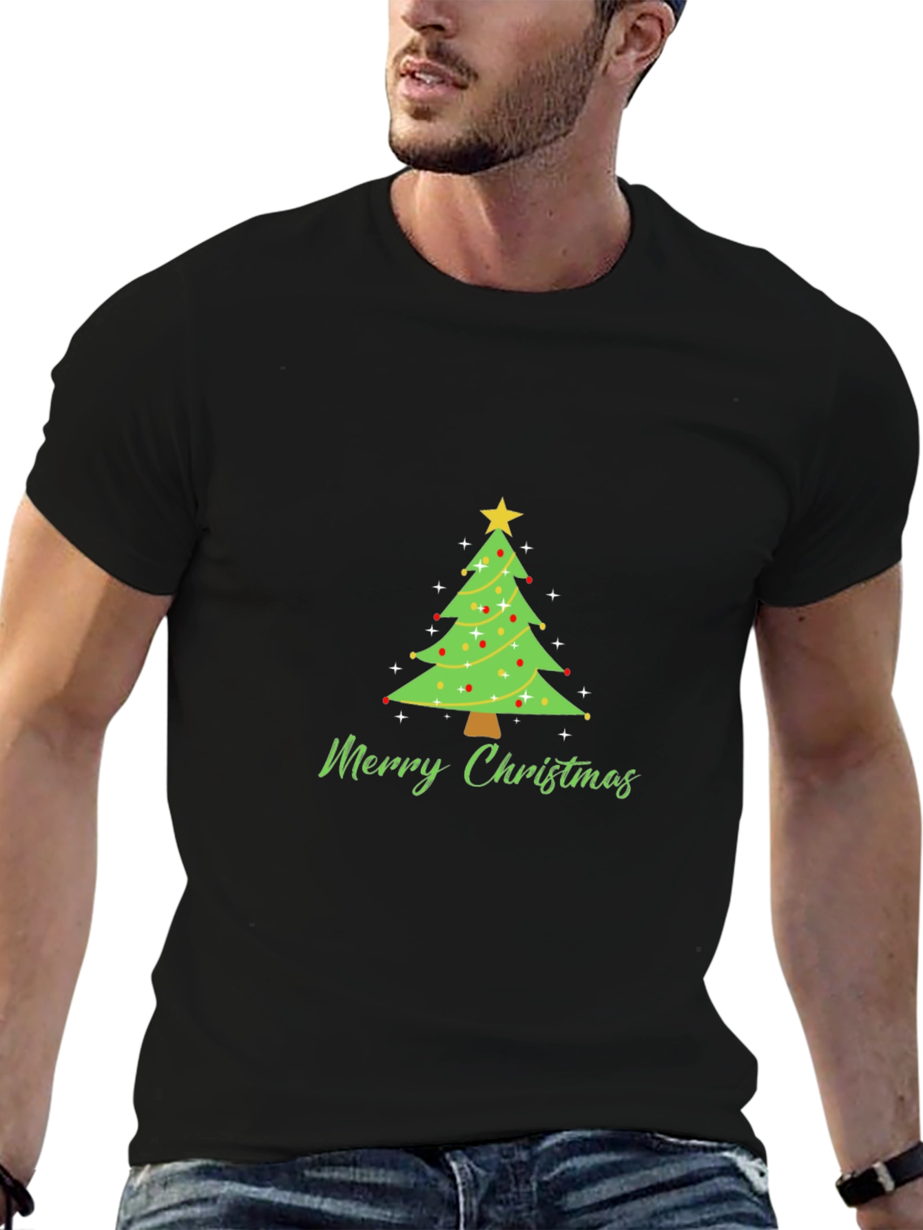 Merry Christmas Tree Graphic Tee - Holiday Festive T-Shirt