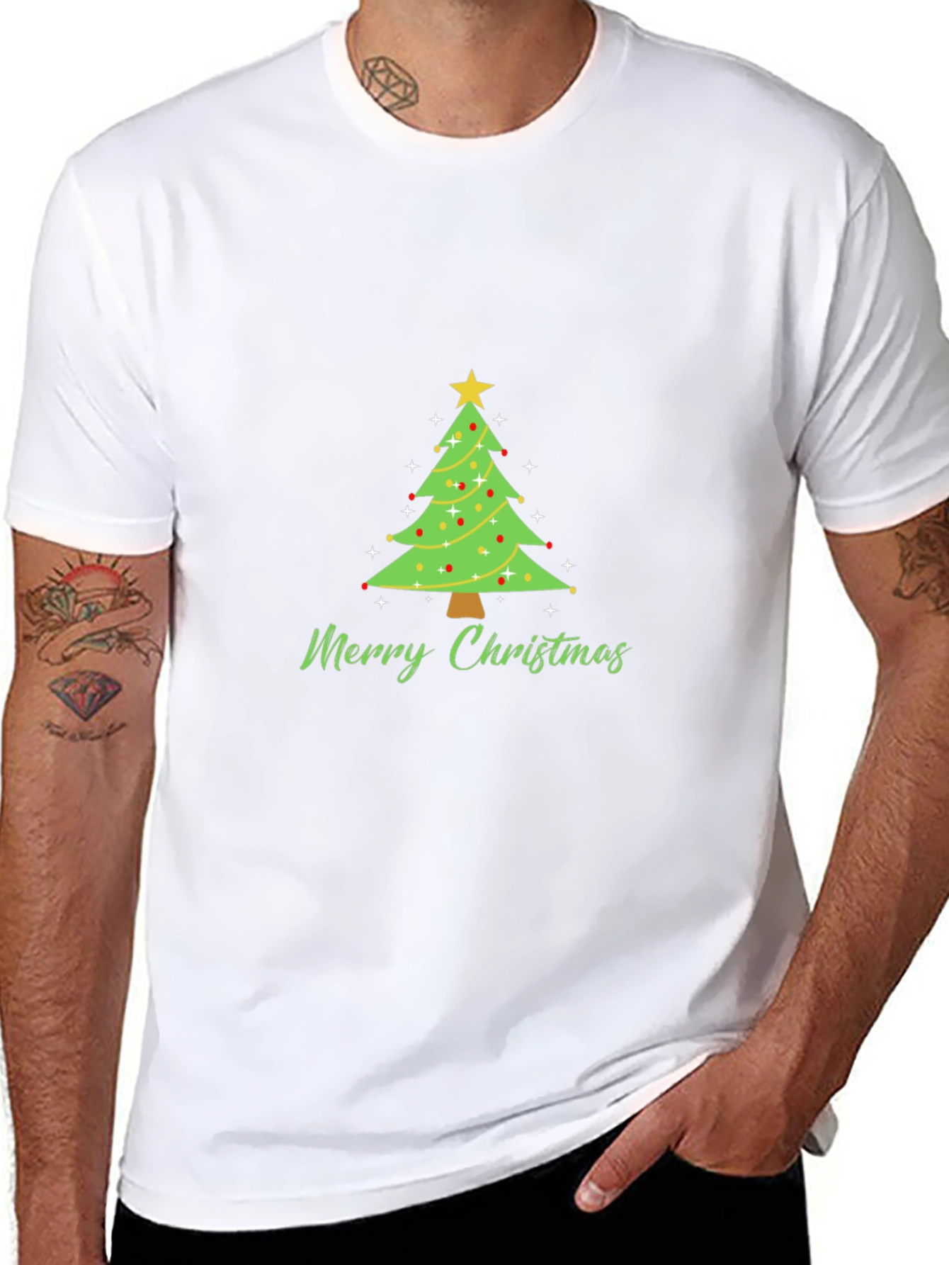 Merry Christmas Tree Graphic Tee - Holiday Festive T-Shirt