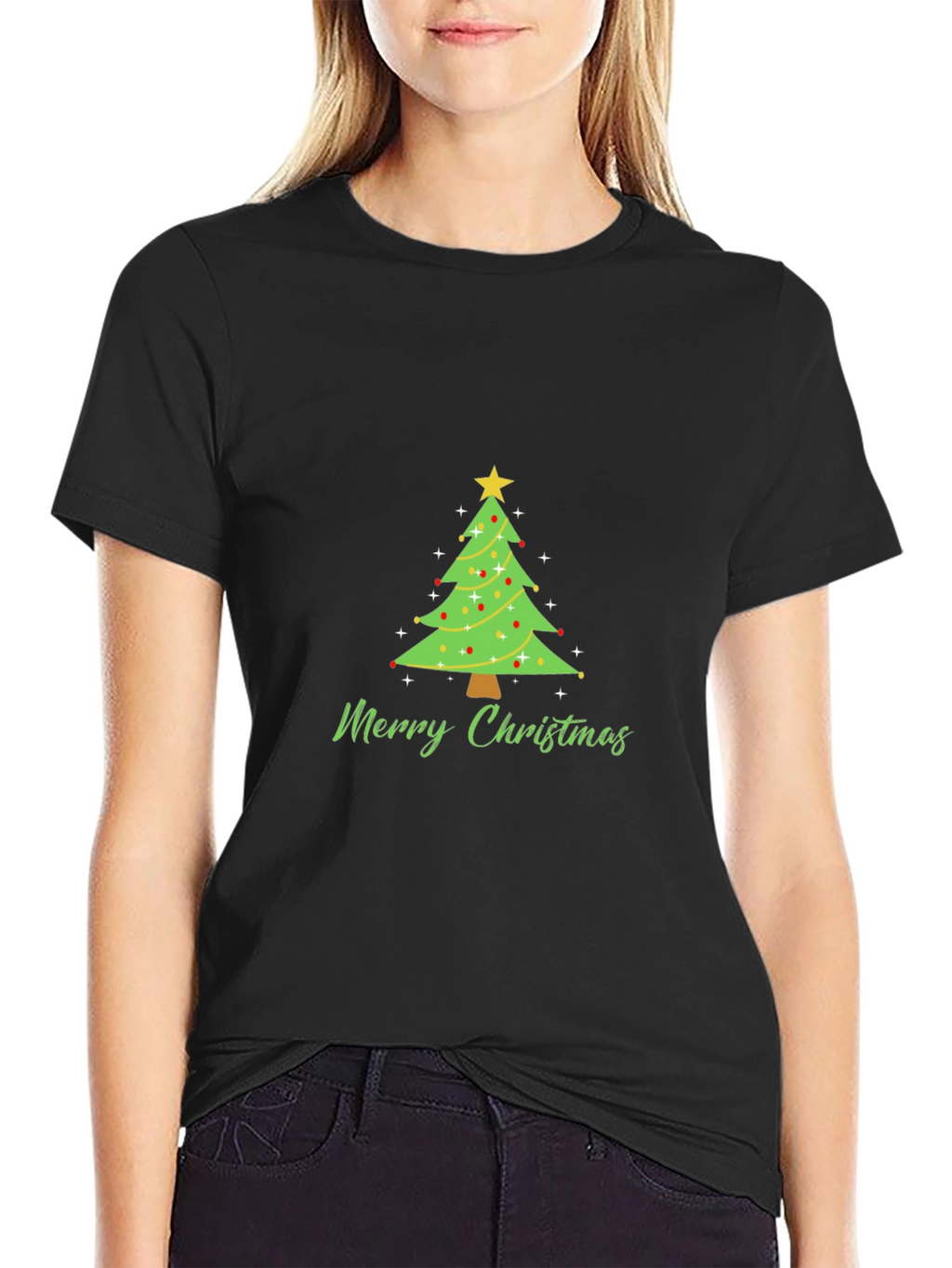 Merry Christmas Tree Graphic Tee - Holiday Festive T-Shirt