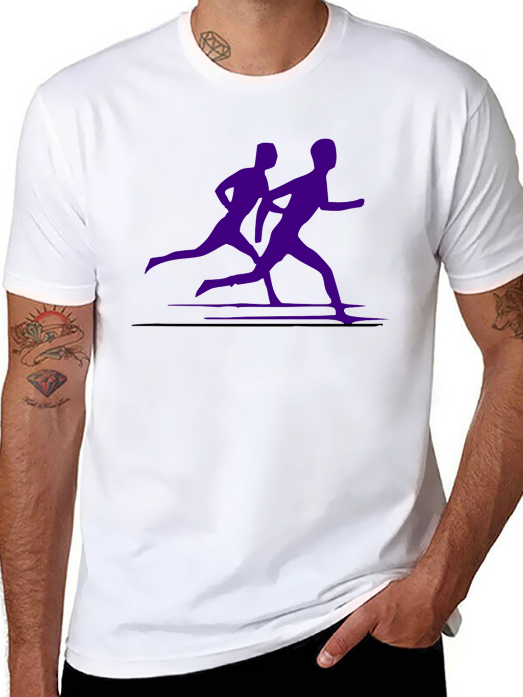 Mens Black Running Tee with Purple Runners Graphic