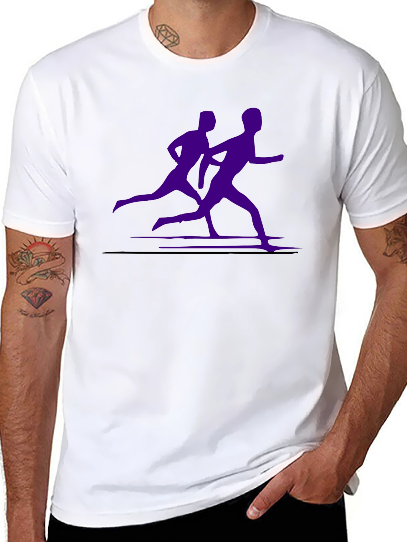 Mens Black Running Tee with Purple Runners Graphic