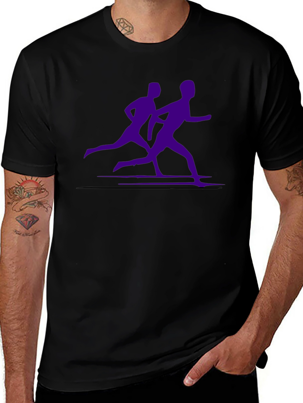 Mens Black Running Tee with Purple Runners Graphic