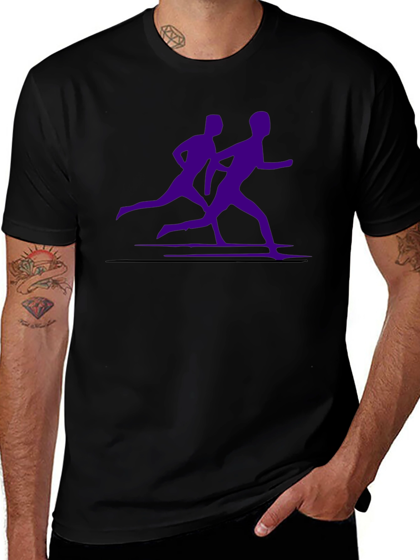 Mens Black Running Tee with Purple Runners Graphic