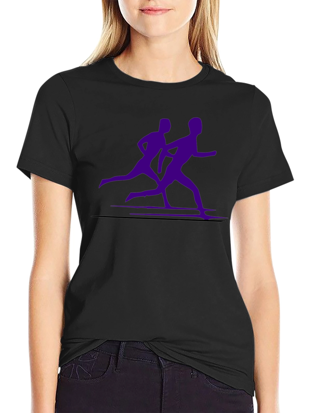 Mens Black Running Tee with Purple Runners Graphic