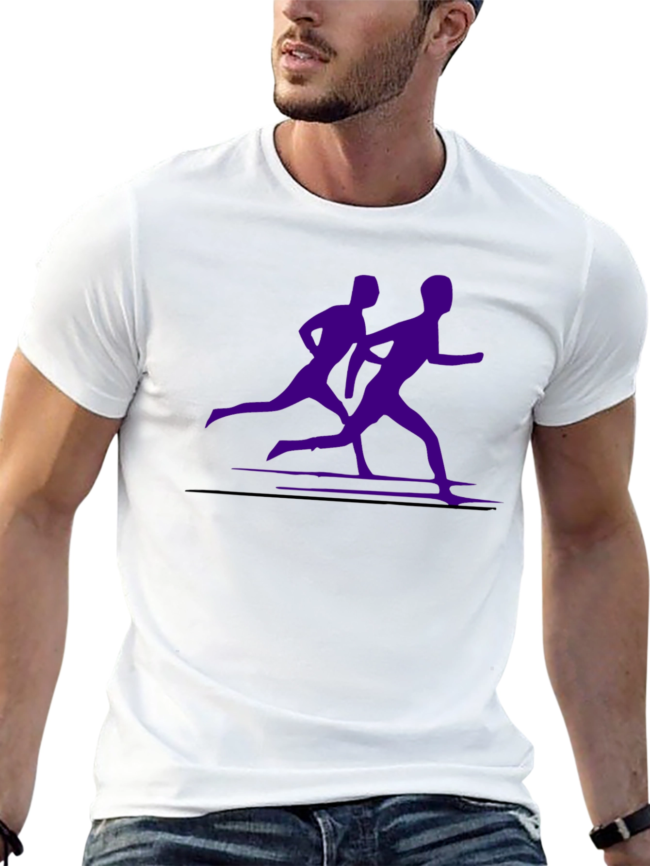 Mens Black Running Tee with Purple Runners Graphic