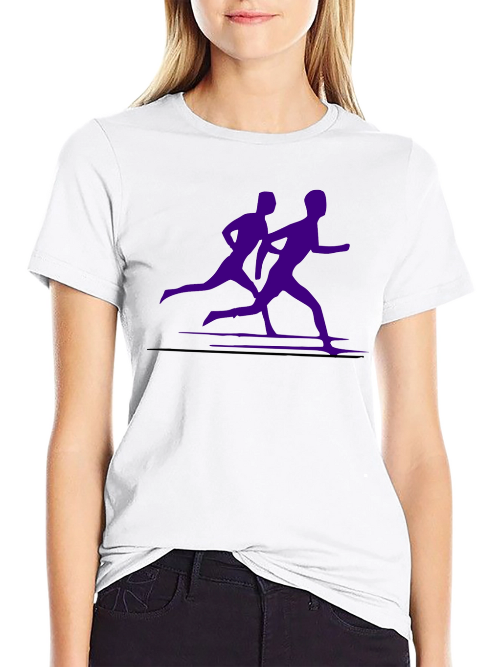 Mens Black Running Tee with Purple Runners Graphic