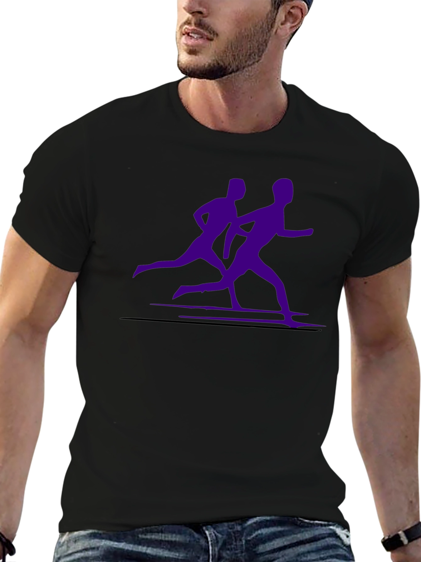 Mens Black Running Tee with Purple Runners Graphic