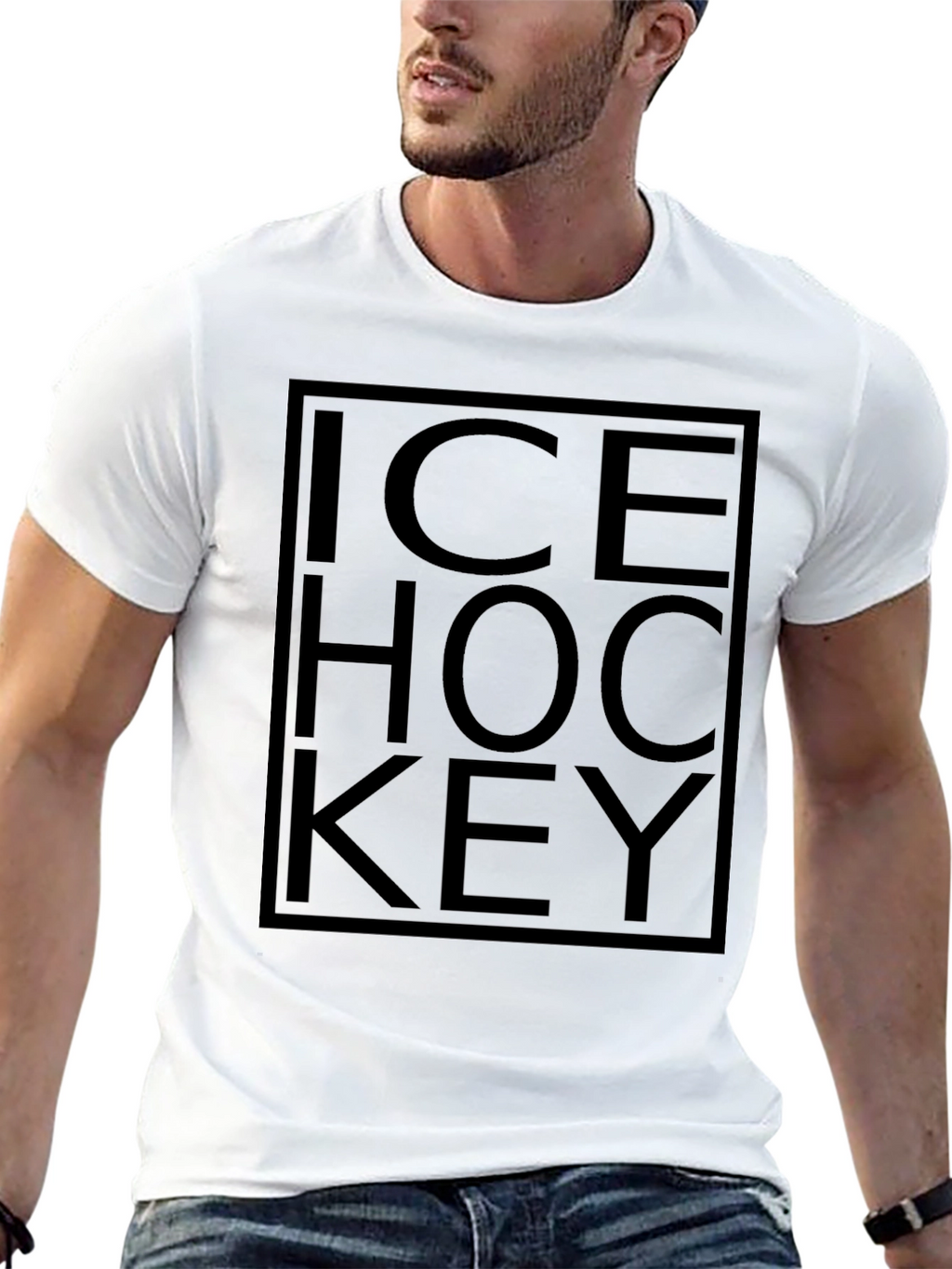 Ice Hockey Graphic Tee - Black Cotton T-Shirt