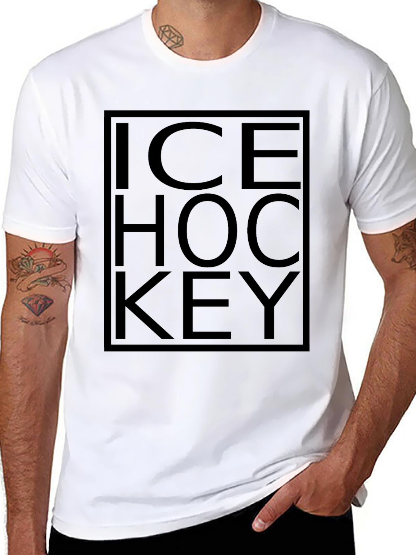 Ice Hockey Graphic Tee - Black Cotton T-Shirt