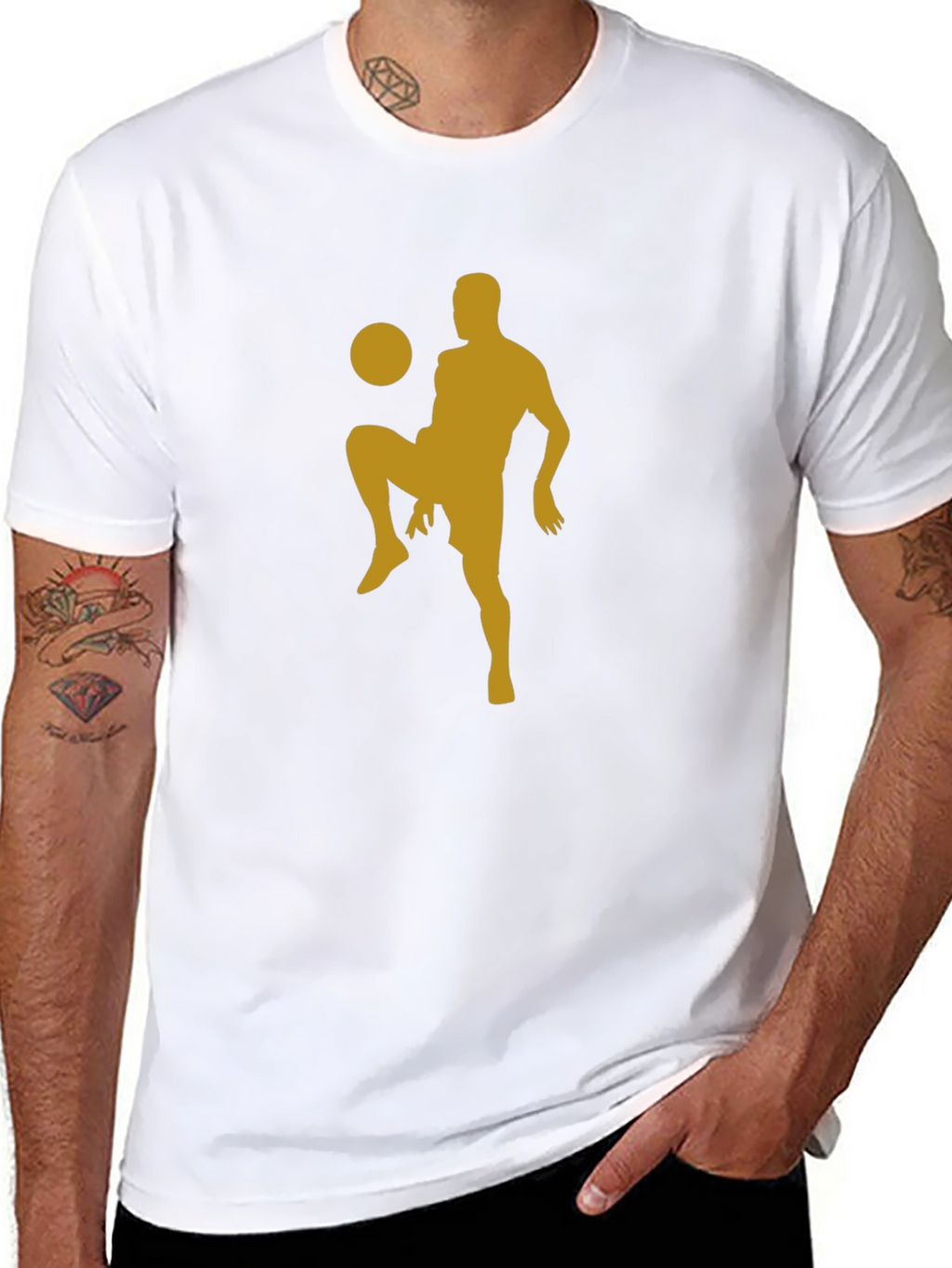 Soccer Player Silhouette Tee - Black Cotton Blend Shirt