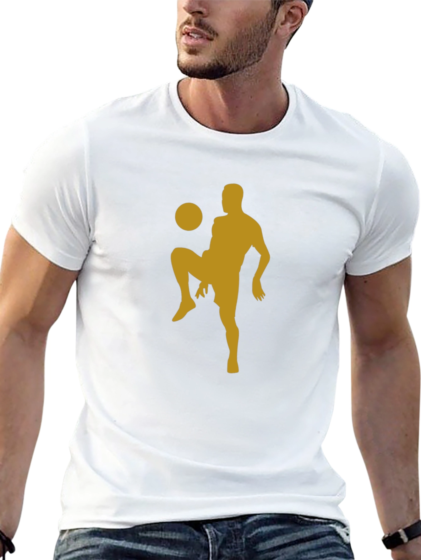 Soccer Player Silhouette Tee - Black Cotton Blend Shirt