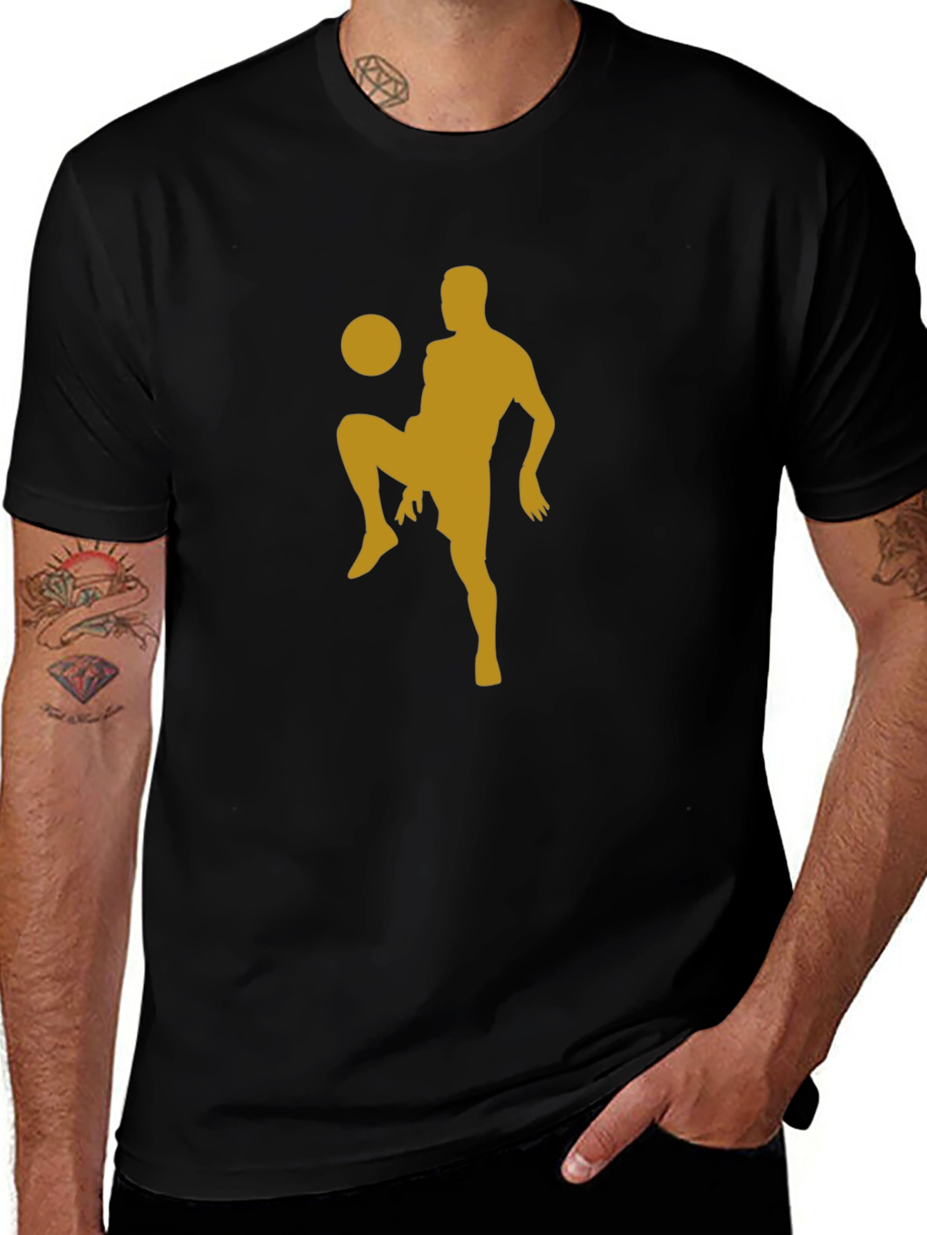 Soccer Player Silhouette Tee - Black Cotton Blend Shirt