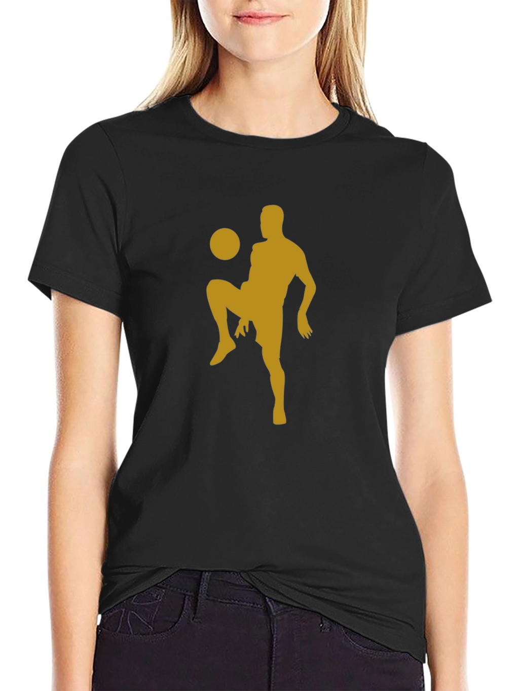 Soccer Player Silhouette Tee - Black Cotton Blend Shirt