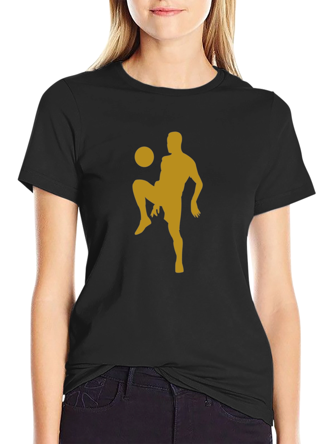 Soccer Player Silhouette Tee - Black Cotton Blend Shirt