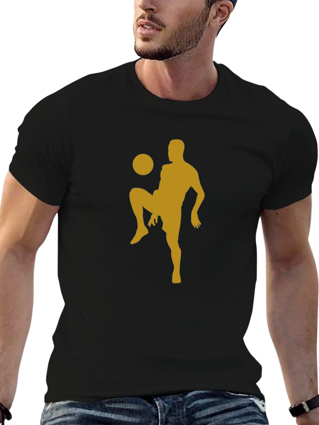 Soccer Player Silhouette Tee - Black Cotton Blend Shirt
