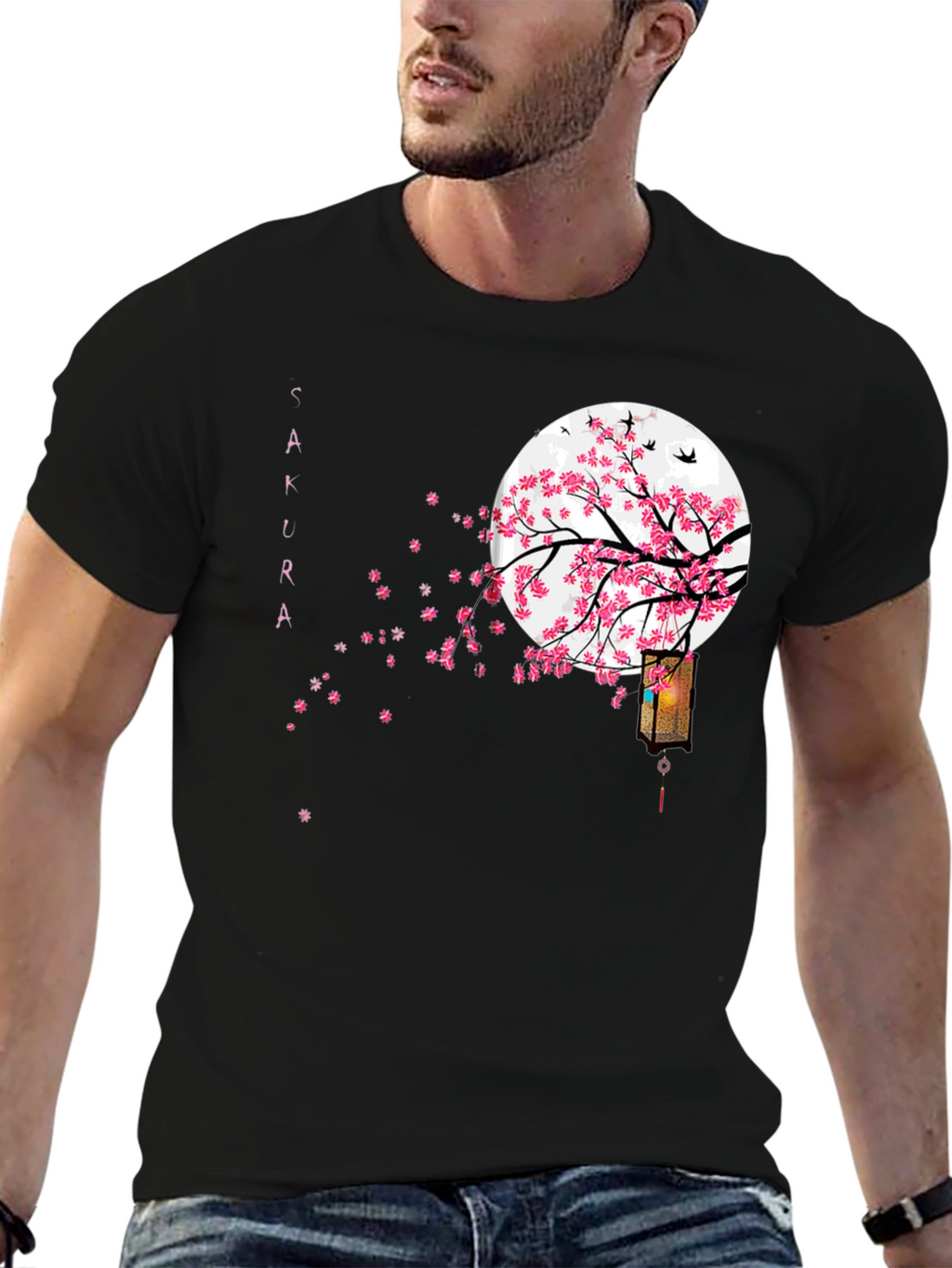 Sakura Blossom Moon Graphic T-Shirt