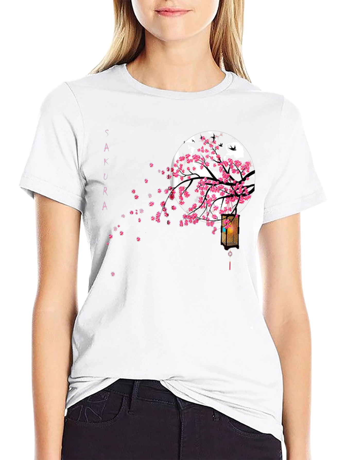 Sakura Blossom Moon Graphic T-Shirt