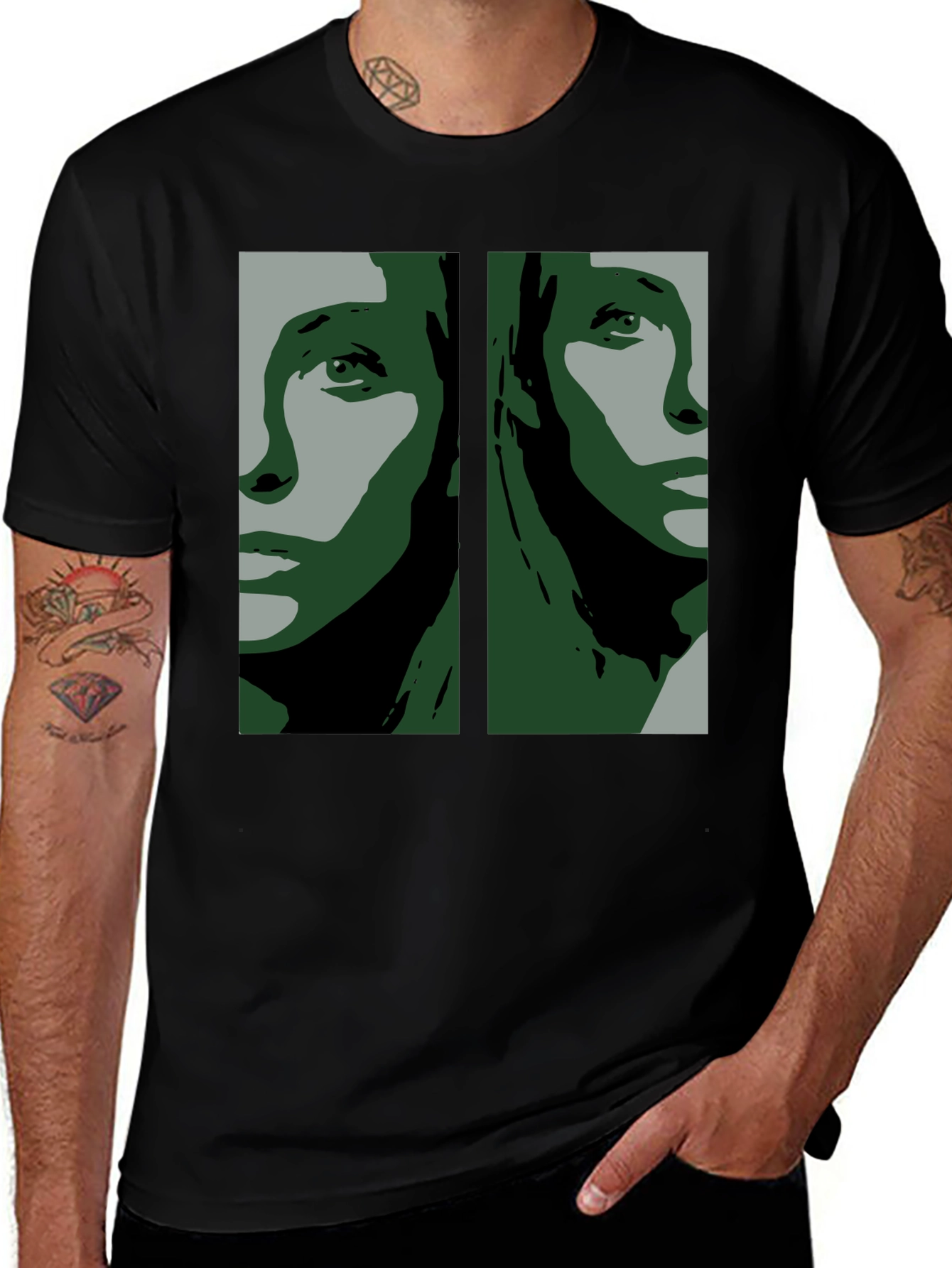 Abstract Face Graphic Black T-Shirt
