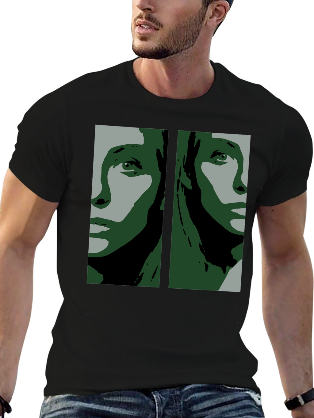 Abstract Face Graphic Black T-Shirt
