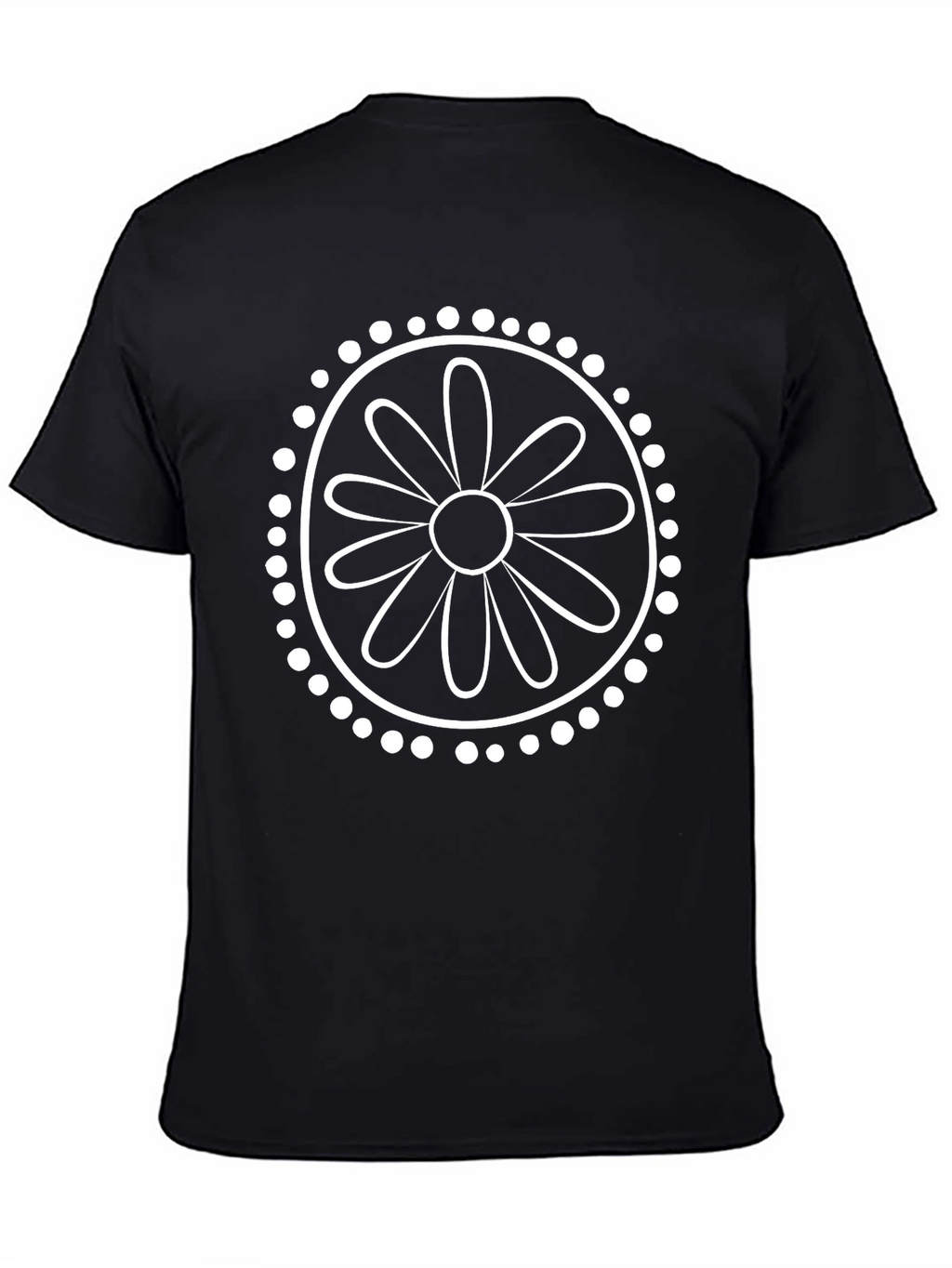 Black T-Shirt with White Daisy Mandala Graphic