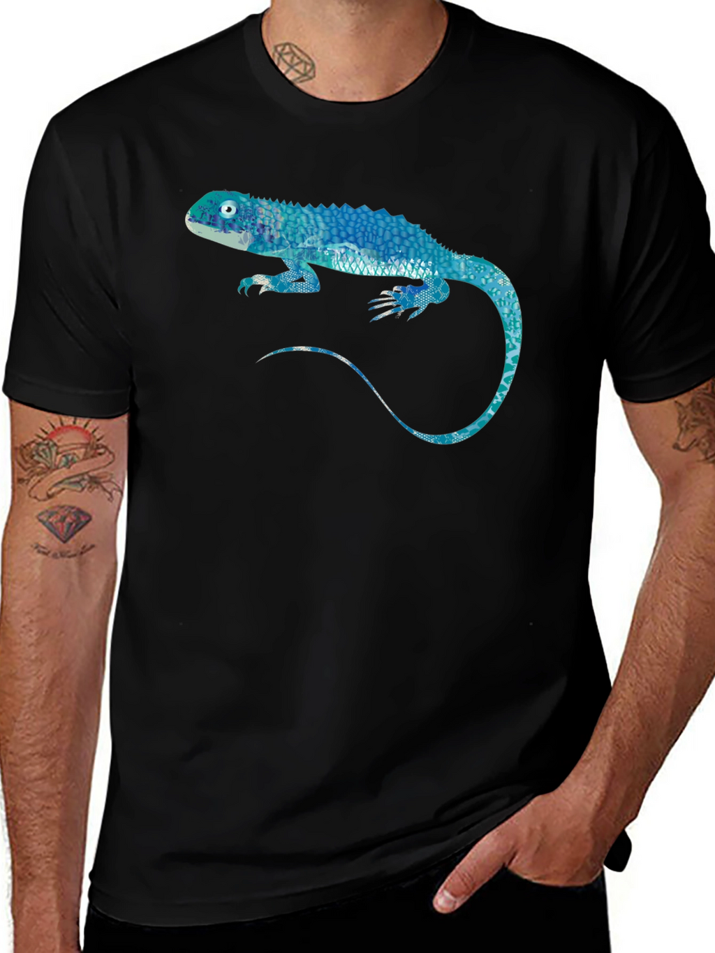 Blue Lizard Graphic Black T-Shirt