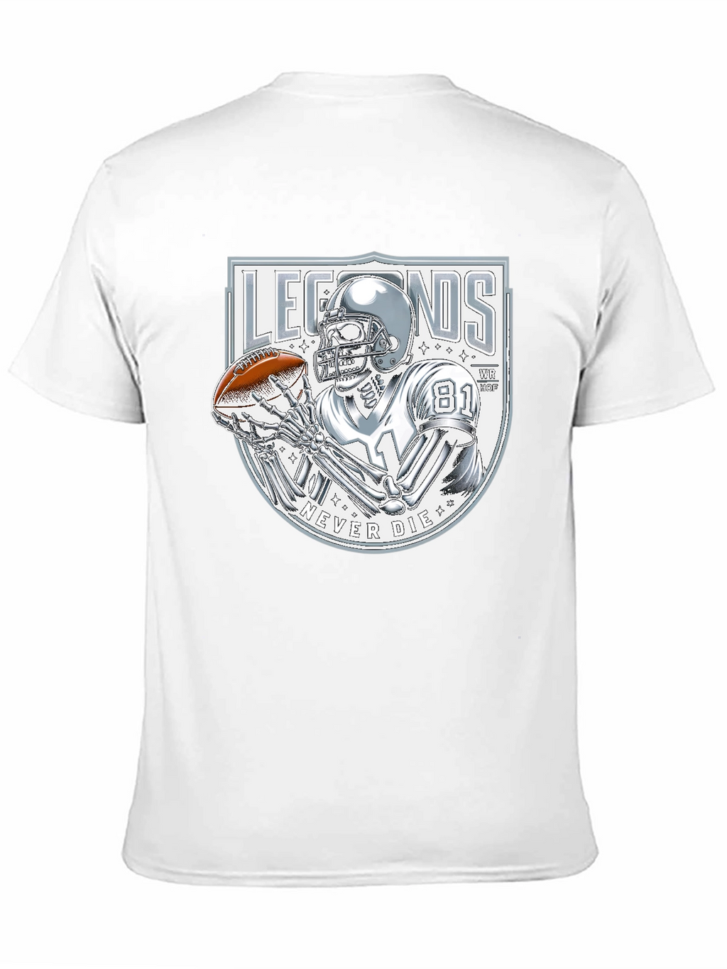 Legends Never Die Skeleton Football Player Graphic T-Shirt