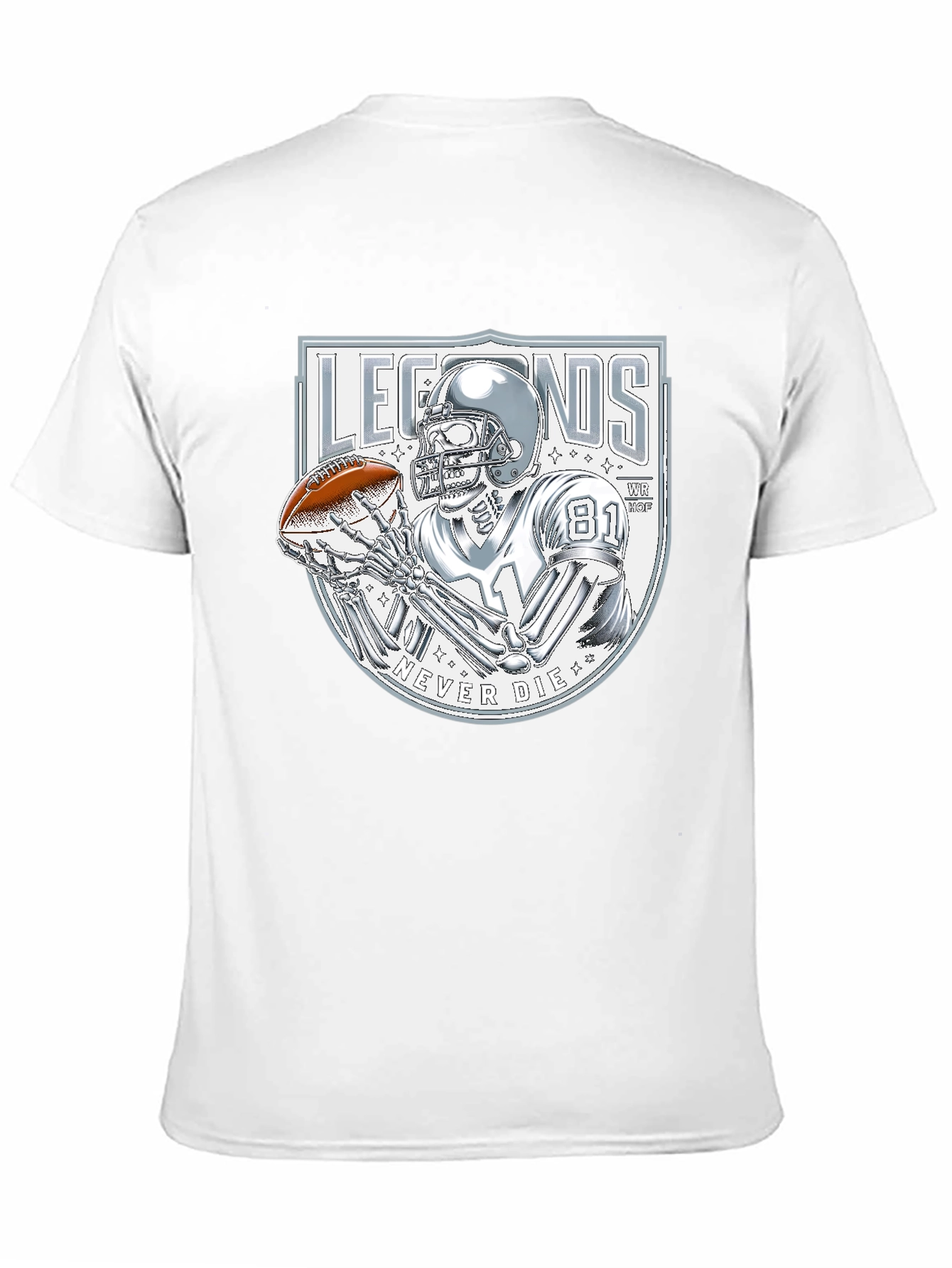Legends Never Die Skeleton Football Player Graphic T-Shirt