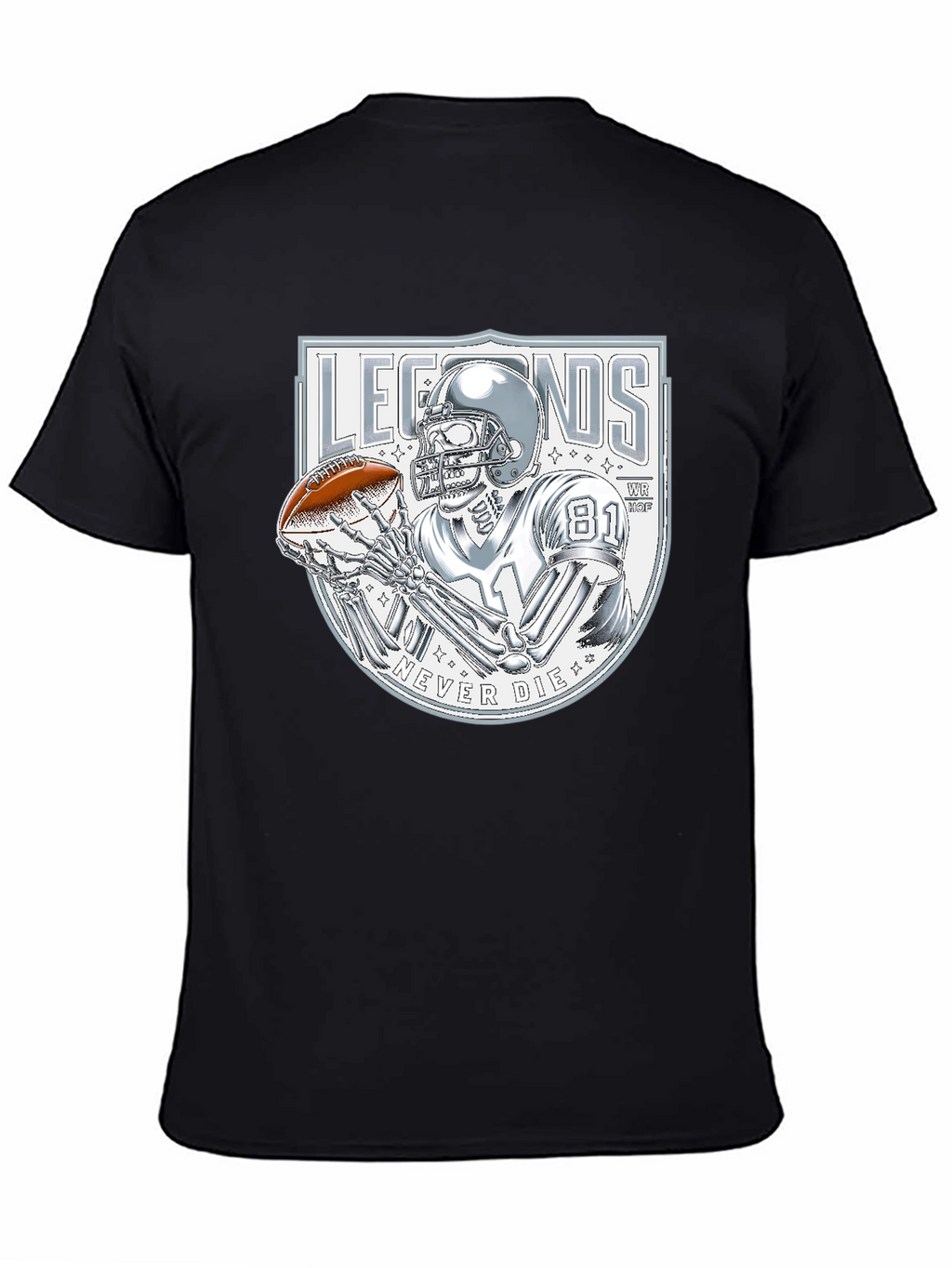 Legends Never Die Skeleton Football Player Graphic T-Shirt