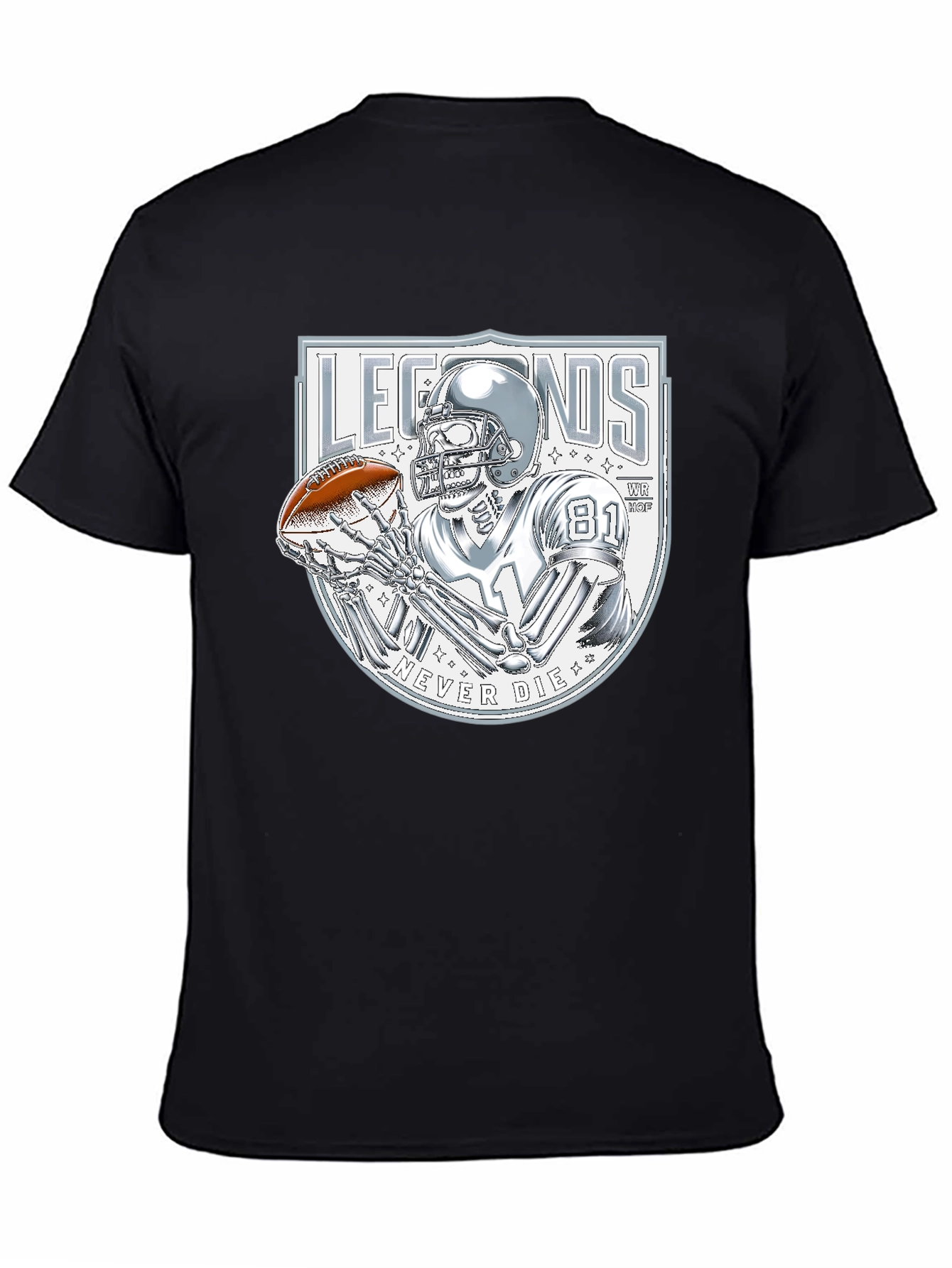 Legends Never Die Skeleton Football Player Graphic T-Shirt