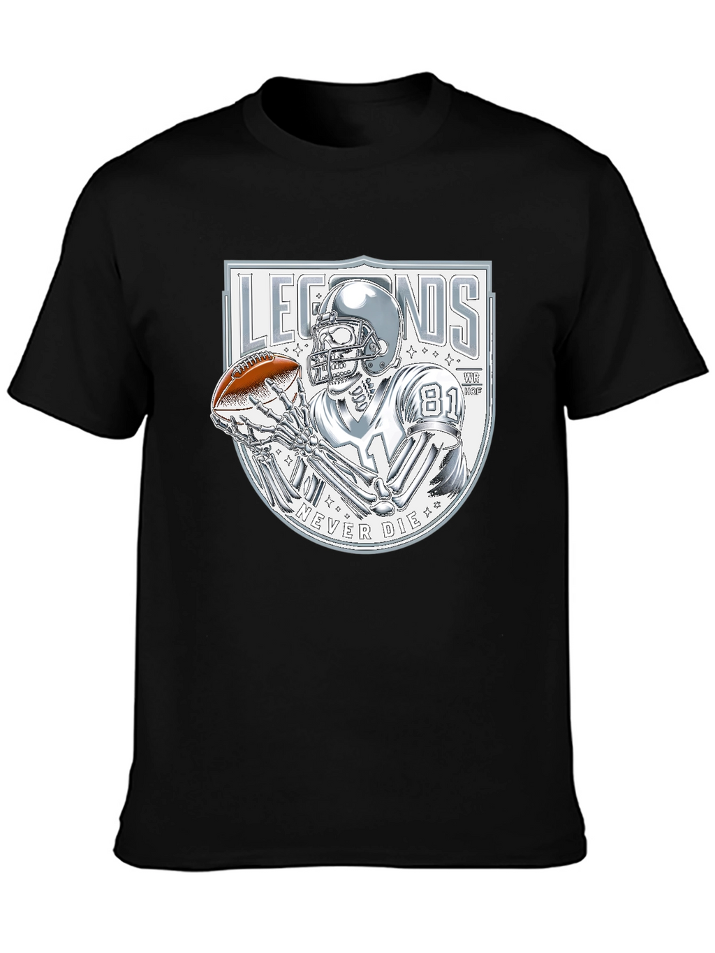 Legends Never Die Skeleton Football Player Graphic T-Shirt