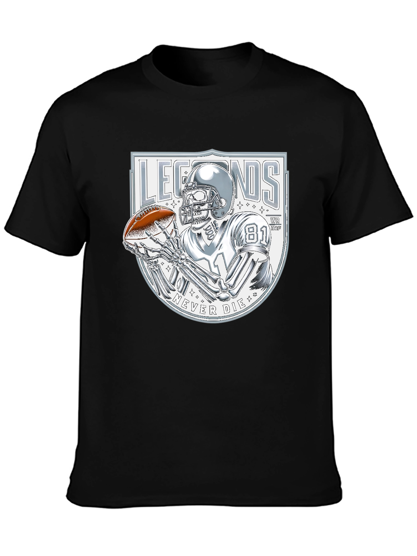 Legends Never Die Skeleton Football Player Graphic T-Shirt