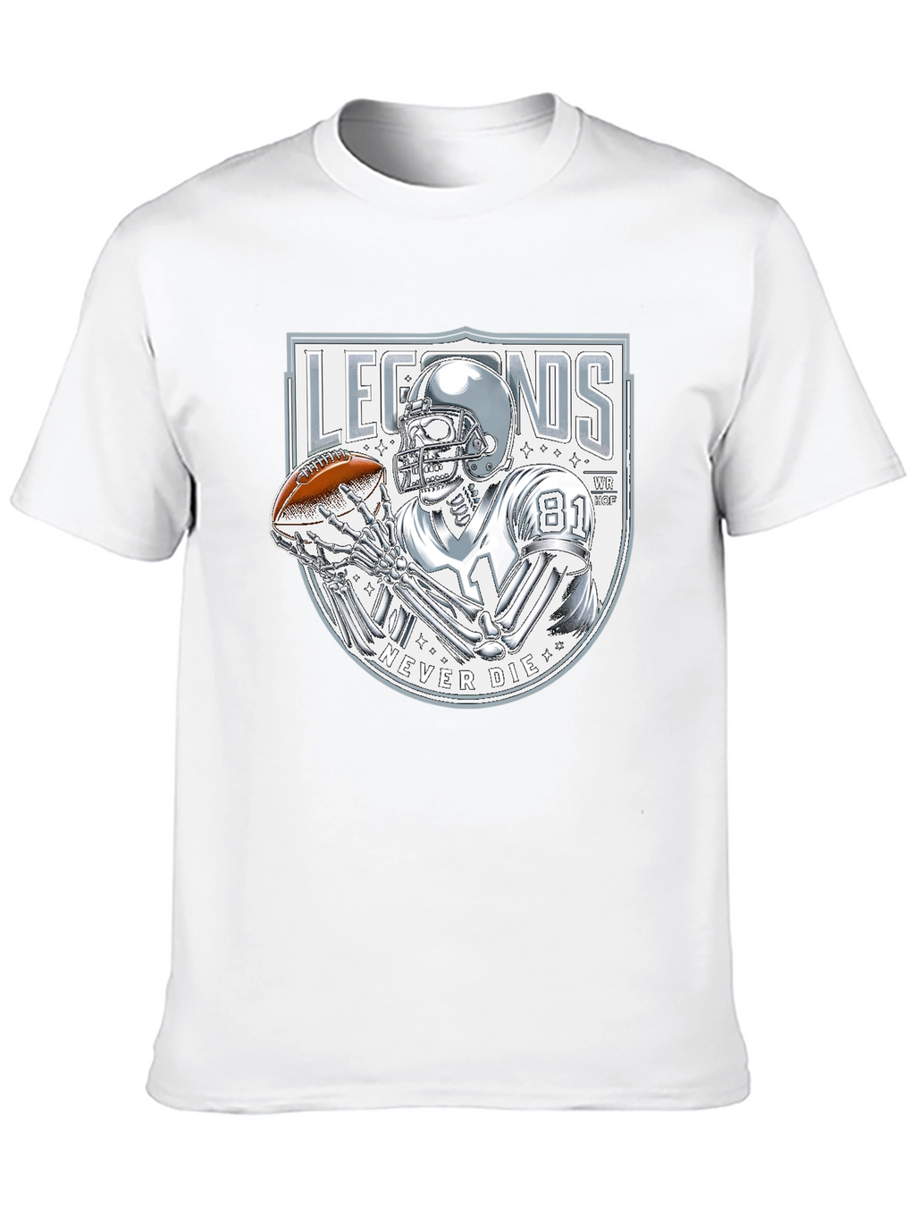 Legends Never Die Skeleton Football Player Graphic T-Shirt