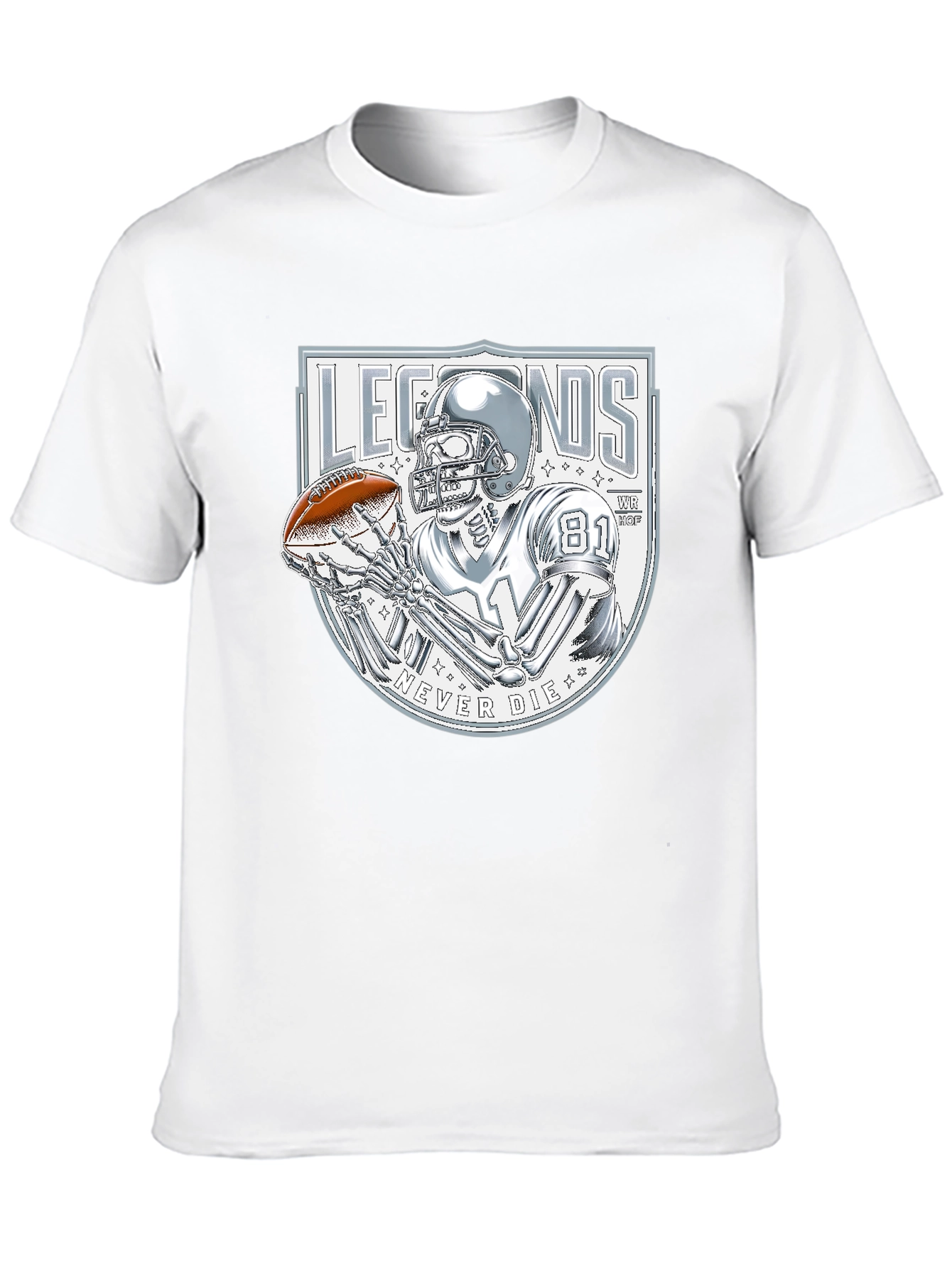 Legends Never Die Skeleton Football Player Graphic T-Shirt