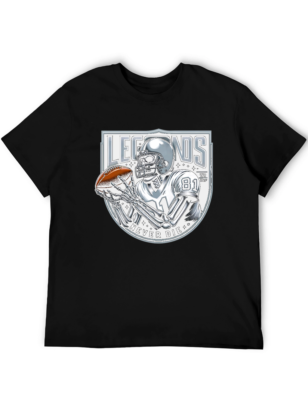 Legends Never Die Skeleton Football Player Graphic T-Shirt