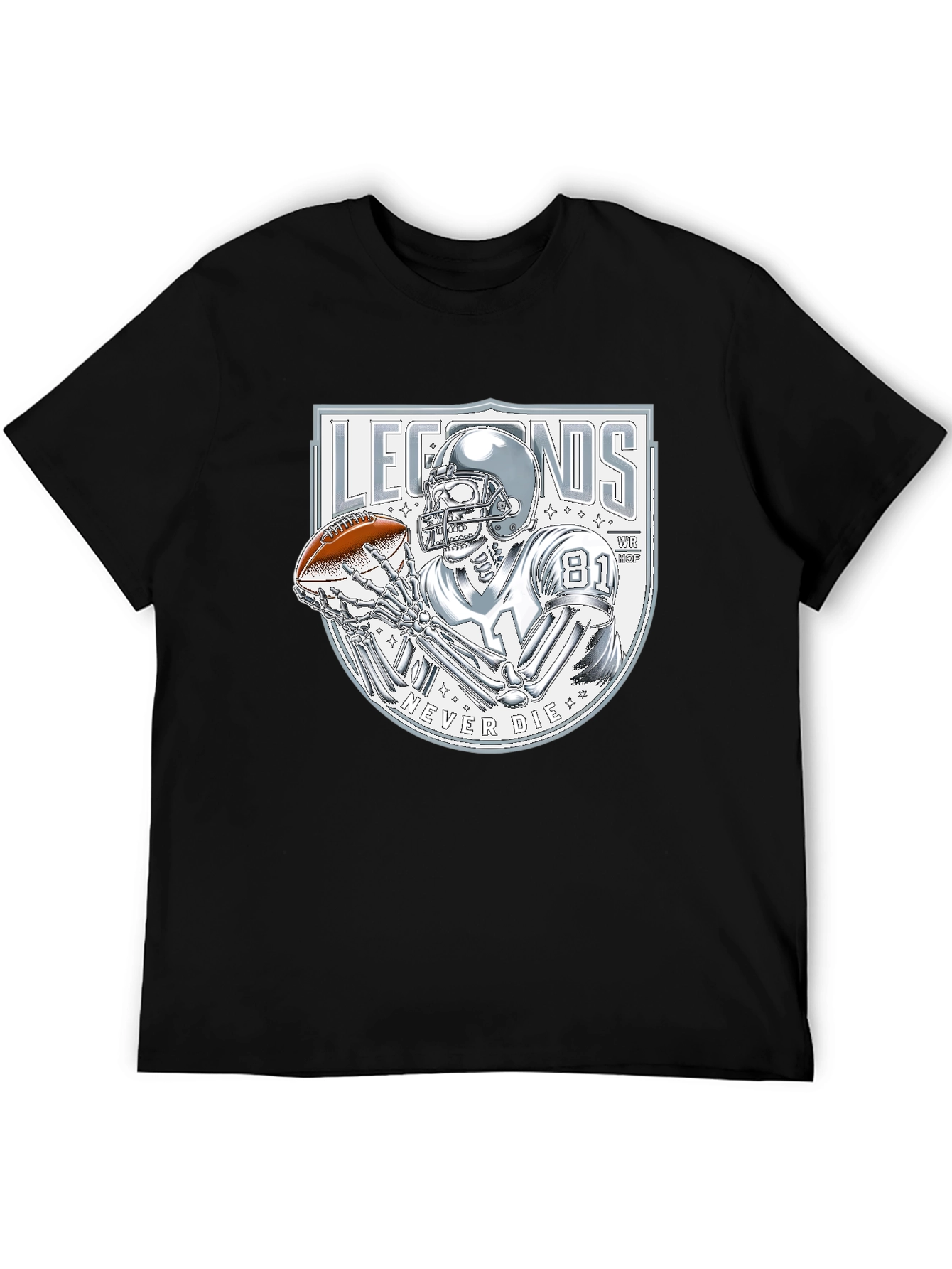 Legends Never Die Skeleton Football Player Graphic T-Shirt
