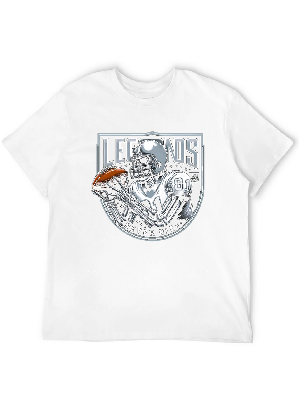 Legends Never Die Skeleton Football Player Graphic T-Shirt