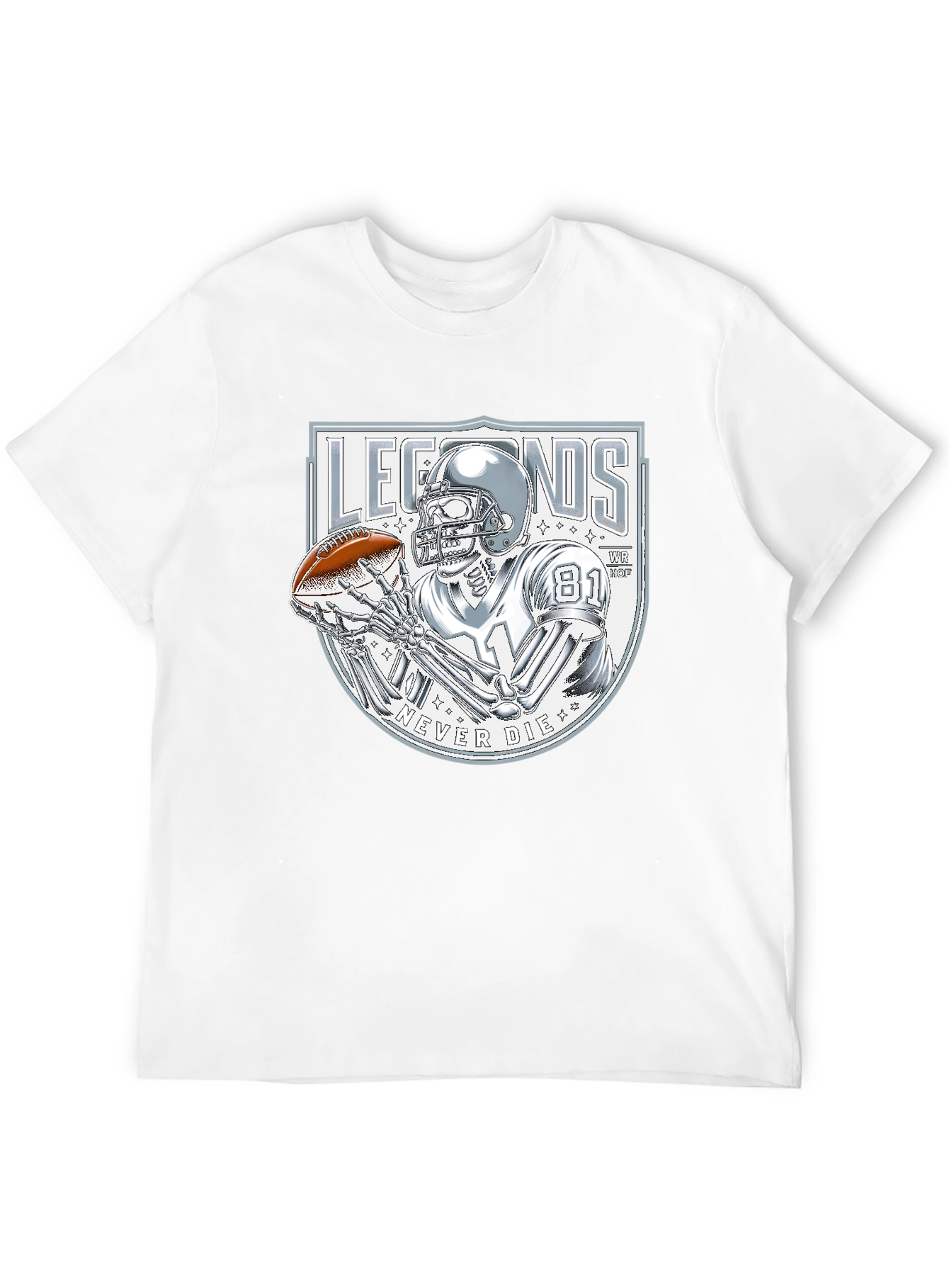 Legends Never Die Skeleton Football Player Graphic T-Shirt