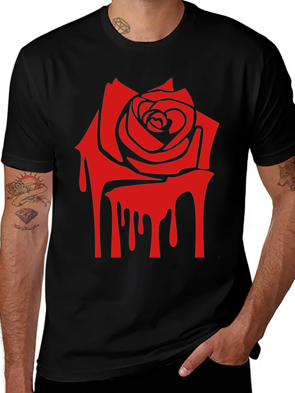 Red Rose Drip Graphic Print T-Shirt
